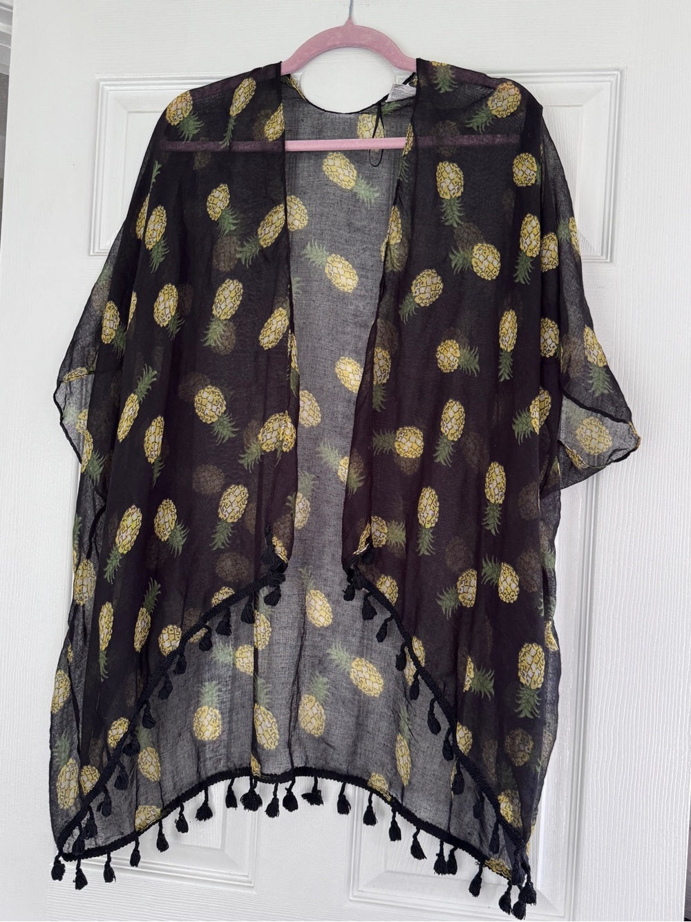 Black Pineapple Print Sheer Beach Coverup